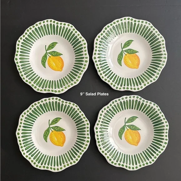 THE FARMHOUSE By Rachel Ashwell 100% Melamine Set Of 4 Lemon Patterned Plates - Picture 2 of 5